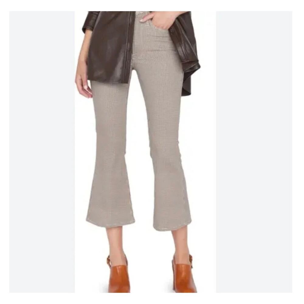 FRAME Le Crop Flare High Rise Pant Camel Houndstooth Gingham Check Old Money 28